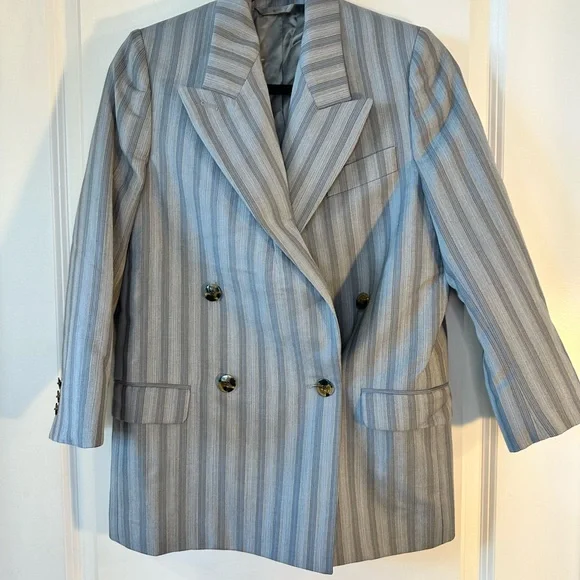 Acne Studios Janny Double Breasted Grey Striped Wool Blazer, size 33